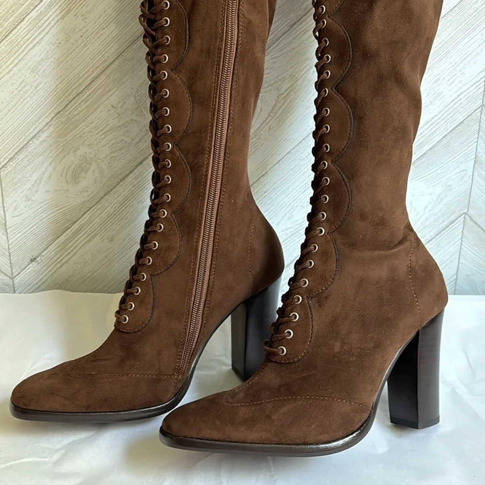NEW Jeffrey Campbell Olianna over the knee lace up boots brown 6.5